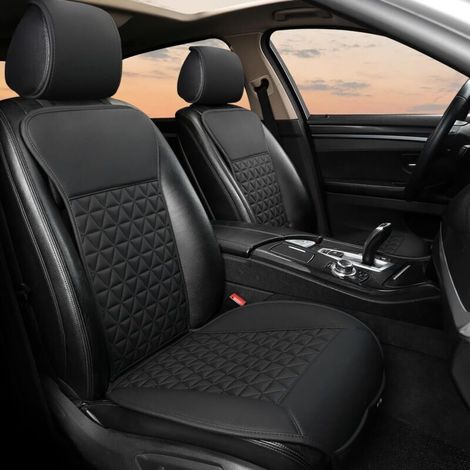 1 Paire de Luxe en Cuir PU Housses de Siège Voiture Avant Compatible avec 95% Voitures (berline/SUV/Pick-up/Van) - Noir (1/3)