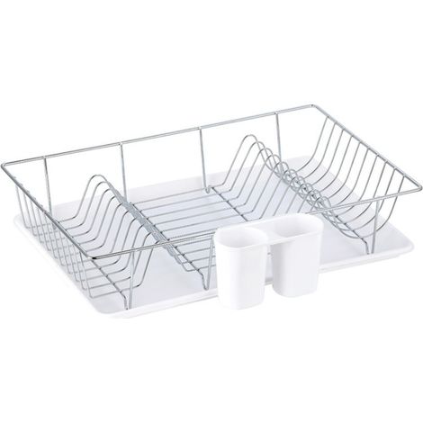 MSV – Egouttoir à vaisselle en acier chromé blanc – Panier égouttoir d'évier – Dimensions 48x30x10cm – Séchage rapide et durable (1/3)