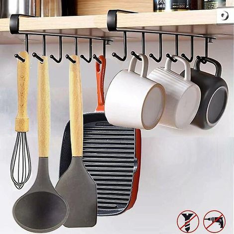 2pcs (noir) Tasse Tasses Verres De Rangement Crochets Ustensiles De Cuisine Cravates Ceintures Et Charpe Accrocher Porte-rack Crochet Sous Placar (1/5)