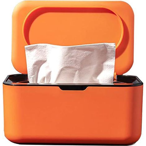 Distributeur de lingettes orange, boîte de rangement pour serviettes bébé, conteneur humide avec couvercle hermétique pour garder les lingettes fraîches (1/5)