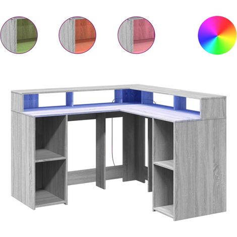 Maison Exclusive - LED-Schreibtisch Grau Sonoma 130x130x91 cm Hol