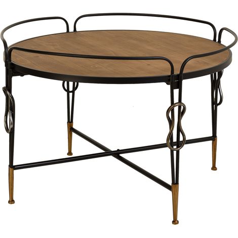 Mesa de centro de madera y metal negro 78x78x53h cm