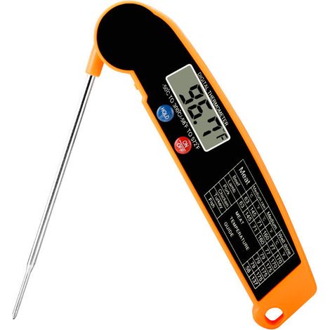 Thermomètre Cuisine, Thermomètre Cuisson, 3s Lecture instantané Thermomètre Viande, avec Écran LED RétroÉclairage Sonde Pliable Bouton °C/°F, pour Viande, BBQ, Steak, Huile, Lait, Vin ,jaune (1/5)