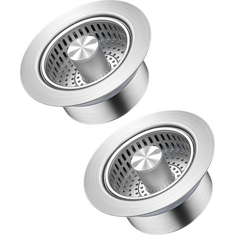 Panier filtre d'évier en acier inoxydable, récupérateur de débris alimentaires, lot de 2, compatible avec les bondes d'évier de 71 à 85 mm.