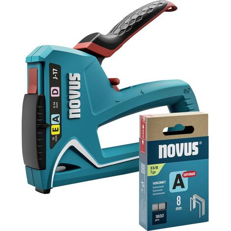 NOVUS TOOLS Set di 1800 graffette a mano J-17 per legno, tessuti e pellicole con alloggiamento in plastica ABS per filo fine e filo piatto 6-14 mm e chiodi 16 mm (1/5)