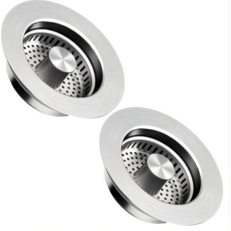 Set di 2 filtri e tappi per lavello da cucina, adatti a lavelli profondi 40 mm e con foro di scarico da 75-86 mm. Tappo di scarico a scomparsa 3 in 1 in acciaio inox.