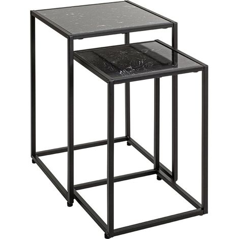 Lot de 2 Tables d'Appoint Effet Marbre "Silvia" 50cm Noir