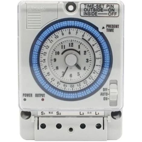 Horloge analogique quotidienne avec minuterie mécanique – Programmation 15min à 24h – Alimentation 100-240V AC – Charge 16A
