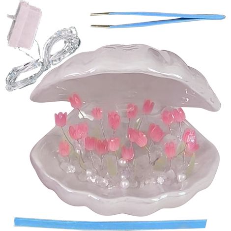 Veilleuse Tulipe Coquillage Blanc Kit DIY 20 Fleurs Lampe Chevet Déco Lumineuse Artisanale Rose Pochette Cadeau Offerte (1/4)