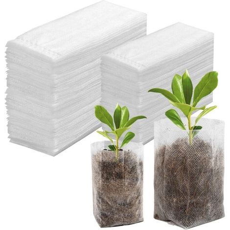 100 sacchetti per piante, sacchetti per la coltivazione di piantine, sacchetti biodegradabili in tessuto non tessuto, sacchetti per vivaio, sacchetti in tessuto degradabile per piantine e piante (15ⅹ2 (1/5)