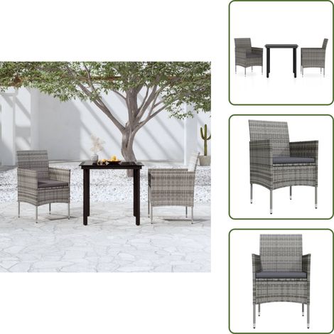 The Living Store Ensemble à manger de jardin et coussins 3 pcs Gris et noir - Table de jardin (1/5)