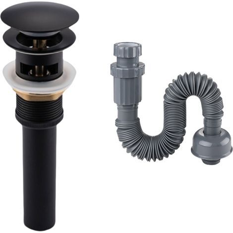 Chrome Pop-Up Bathroom Sink Drain, Universal Plug with Overflow, with Black Downpipe