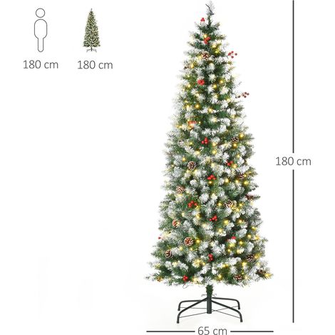Árbol de Navidad Nevado Artificial 180 cm Árbol de Navidad con 300 Luces LED Blanco Cálido 618 Ramas Ignífugas de Plástico Decoraciones Incluidas y Base Plegable Ø65x180 cm Verde (1/5)