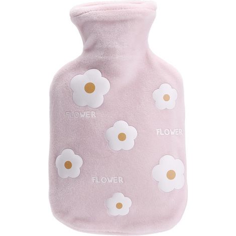 Wärmflasche mit weichem Samtbezug - Blumenmuster - 350 ml Farbe Rosa