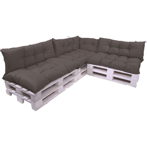 Setgarden – Set de 7 coussins pour palettes – 3 assises 120x60cm et 3 dossiers 120x40cm – Imperméables et résistants aux abrasions – Couleur anthracite