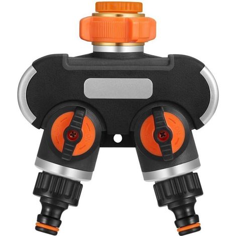 3/4" Doppelkanal-Wasserverteiler mit Auslaufschutz und Nippelhahn für den Garten