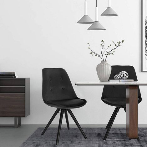 WOLTU 2 x Esszimmerstühle 2er Set Esszimmerstuhl, Sitzfläche aus Samt, Design Stuhl, Küchenstuhl, Holzgestell, Schwarz (1/4)