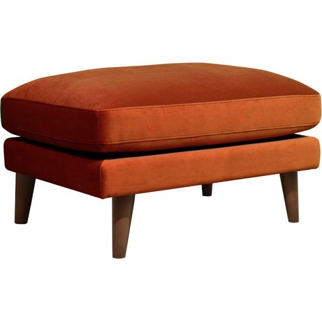 Pouf en velours pieds bois foncé - Rouille - VILLABON (1/4)