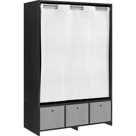 Vestiaire d'entrée avec barre de penderie 3 niches 3 tiroirs et rideau tissu (1/5)