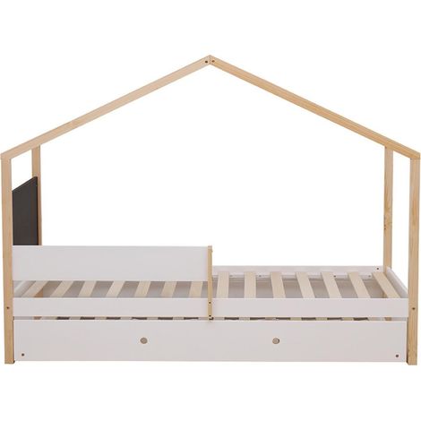 Lit cabane 90x190 cm en pin blanc et naturel et tableau noir (1/5)