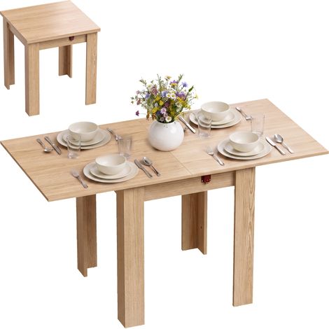 Beyamis Table à manger pliante pour 4 personnes, pour salon, salle à manger, 140x70x77 cm, chêne (1/5)