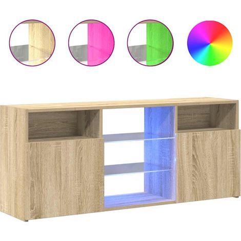 Meuble TV avec lumières LED, Étagère TV, Meuble de Salon, Chêne sonoma 120x30x50 cm OIB5363E (1/5)