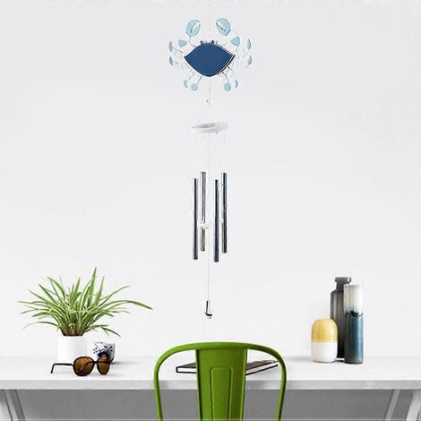 Carillon éolien crabe, conduit métallique, pendentif décoratif méditerranéen argenté, 68 x 20 cm, production sonore, 1 ensemble (1/4)