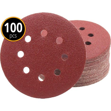 Disques Abrasifs Professionnels 100 pièces Ø 125 mm Grain 100 8 Trous pour Ponceuses Orbitales Aléatoires Feuilles Abrasives Papier Abrasif (1/5)