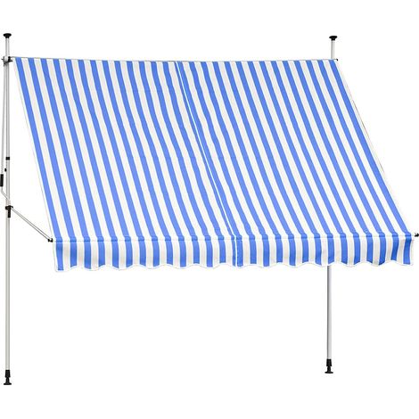 Morsetto Tenda da sole per balcone Protezione da sole Terrazza Finestra Tenda da sole per balcone Protezione dal vento Tenda a rullo per balcone - 300 x 120 cm - Blu / Bianco