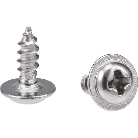 2x6mm Auto-taraudage Vis Cruciforme Tête Cylindrique Bombée avec Rondelle Vis 304 INOX Acier Fixations Boulons 50Pcs (1/4)