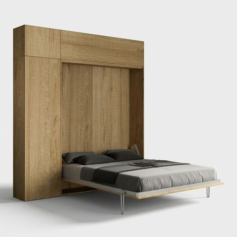 Schrankbett Doppelbett 160x190cm mit Regal und Hängeschränken Kentaro - Natur