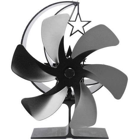 Ventilateur de poêle à 6 pales, alimenté par la chaleur, Circulation du vent rapide, motif demi-lune, thermoélectrique pour brûleur à bûches, noir (1/5)