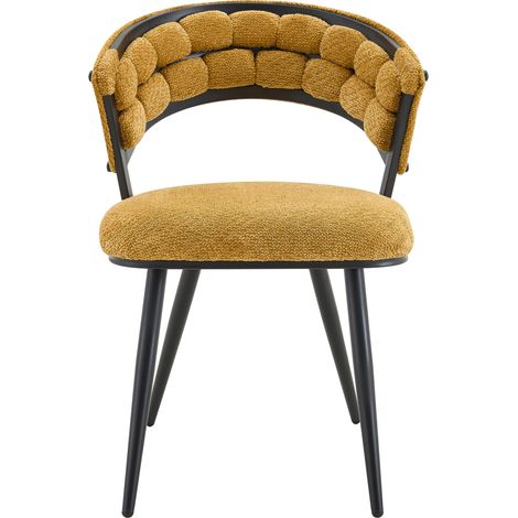 Lot de 2 chaises de salle à manger jaunes en velours avec structure en métal noire (1/5)