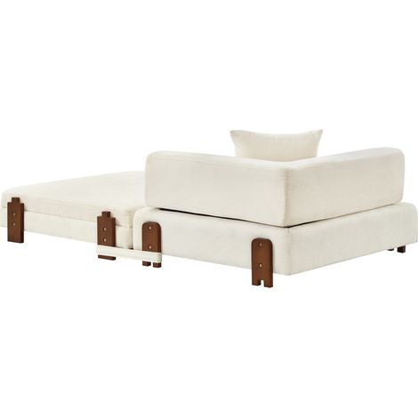 Divano letto pieghevole 2 in 1 beige in tessuto con USB, USB-C, contenitore e braccioli (1/5)