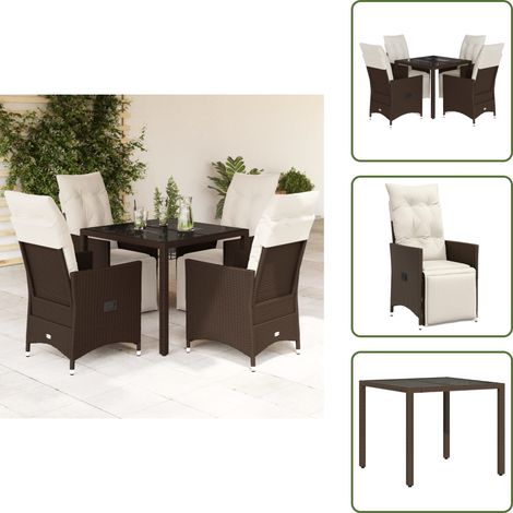 5-tlg. Garten-Bistro-Set mit Kissen Braun Poly Rattan - Gartenmöbel - Bistroset - Esstisch - Lounge Sessel - Outdoor Möbel (1/5)