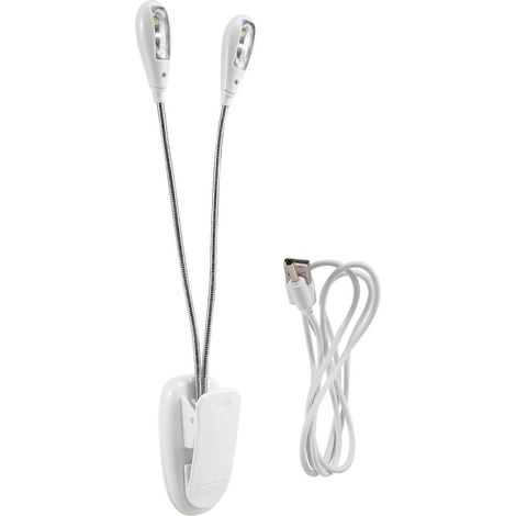 Schreibtischlampe, aufsteckbare weiße LED-Leselampe, Betrieb über USB und AAA-Batterien, Nachttischlampe, 4 Helligkeitsstufen (1/5)