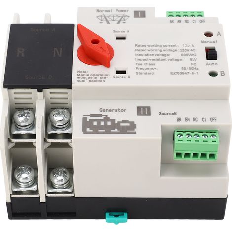 Commutateur de transfert automatique double alimentation 2P ignifugé pour générateur AC220V 125A (1/5)
