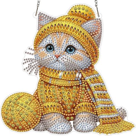 Pendentif peinture diamant chat, double face, à suspendre, 20x20cm
