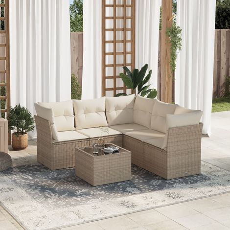 Set Divano da Giardino 6 pz con Cuscini Beige in Polyrattan vidaXL (1/3)