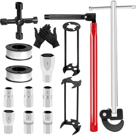 Clé pour Robinet Set 15 Pièces Kit d'Outils de Plomberie Multifonctionnel Réglable Multi-tailles Cle pour Robinet Evier pour Salle de Bain Cuisine Plomberie Réparer (1/5)