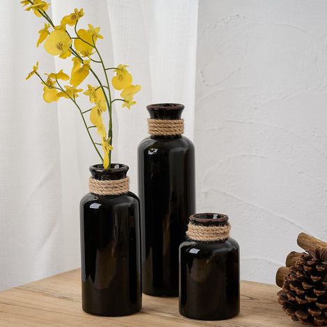 Lot de 3 vases rustiques en céramique pour décoration, Vase Antique pour Chambre à Coucher, Bureau, Salon, cheminée, Pendaison de crémaillère (25,4 cm + 19,1 cm + 12,7 cm) (1/5)