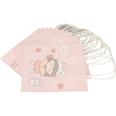 12 sacs-cadeaux en papier kraft blanc réutilisables, grande capacité, mini sacs avec poignées, motif cartoon, pour travail ou école, type 1 (1/5)