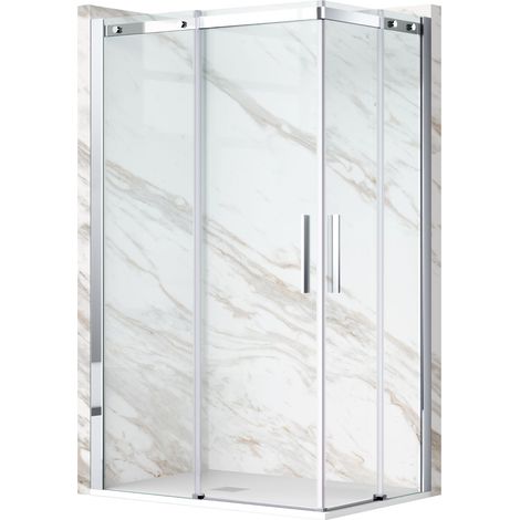 Cabine de douche 100x100 cm coulissante en 6mm verre trempé anticalcaire, profils chromés (1/5)