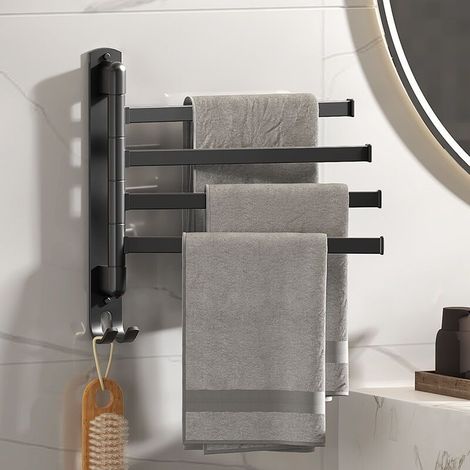 Porte-serviettes pivotant à 4 pôles, élégant et pratique pour salle de bain, barre à serviettes murale en acier inoxydable à 180 degrés (1/4)