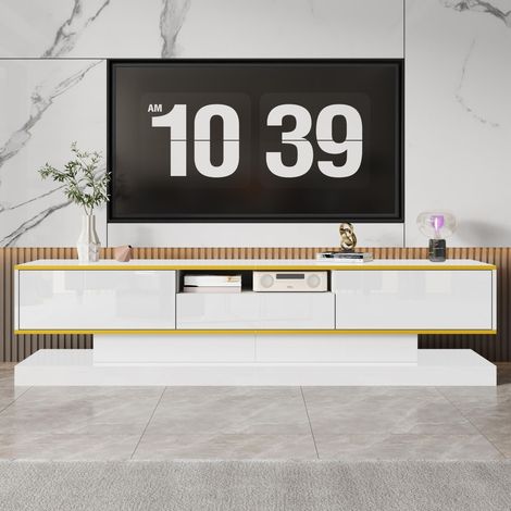 Tanant – Meuble TV moderne 180 x 38 x 45 cm – 3 tiroirs – Éclairage LED à couleurs changeantes – Finition brillante – Matériau PB - TV 180 X (1/5)