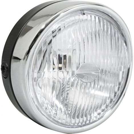 Phare avant rond Ø140mm Guia métal noir avec casquette chromé (1/3)