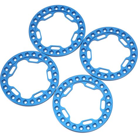 4 pièces jantes extérieures 1.9 pouces en alliage d'aluminium usiné CNC, haute résistance à l'abrasion, pour pneus RC 1/10, bleu (1/5)