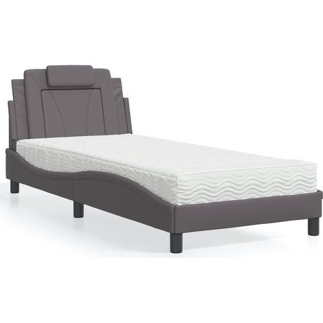 Cama Viana con colchón cuero sintético gris 90x200 cm vidaXL (1/5)