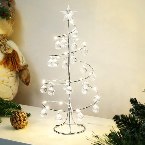 Guirlande lumineuse de Noël en spirale de cristal, alimentée par USB, embout en forme d'étoile, boule en acrylique argenté métallisé, décoration intérieure. (1/4)