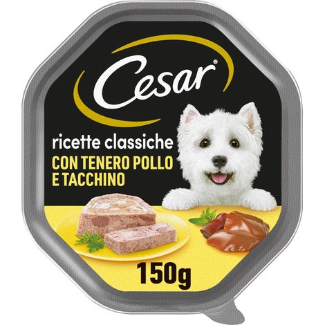 Cesar Ricette Classiche Cibo per Cane con tenero Pollo e Tacchino 150 g - 14 Vaschette (1/2)